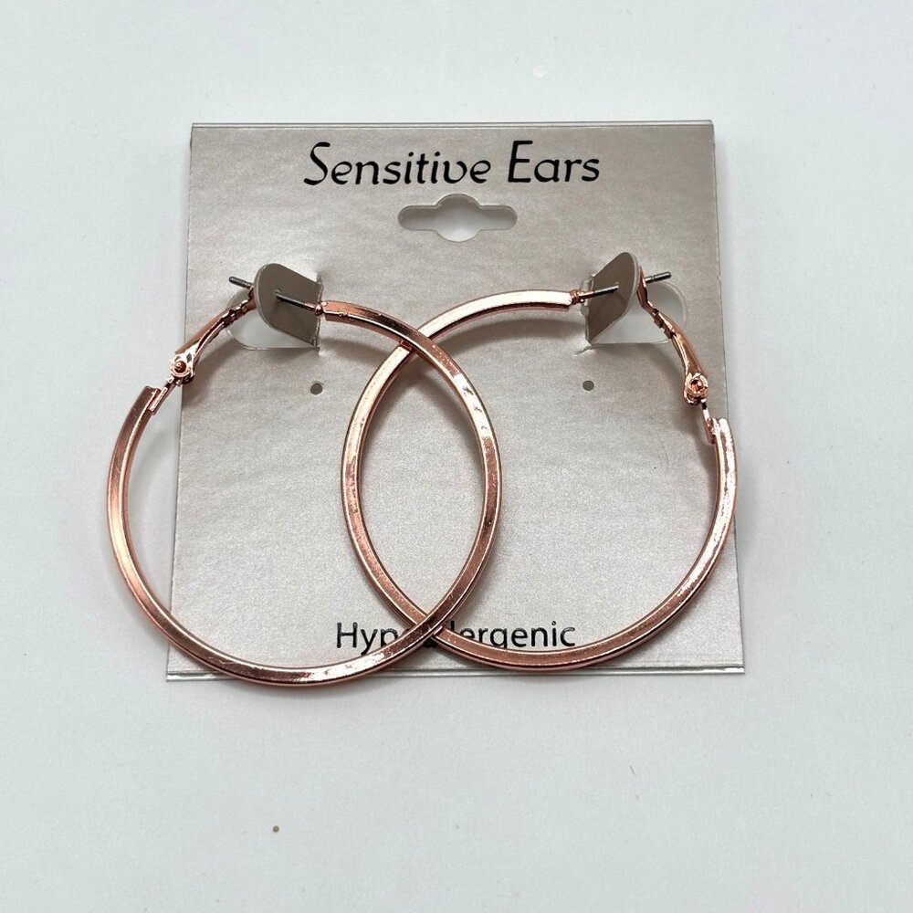 Rose Gold Tone Hoop Earrings Hypoallergenic for Sensitive Ears Lightweight NWT